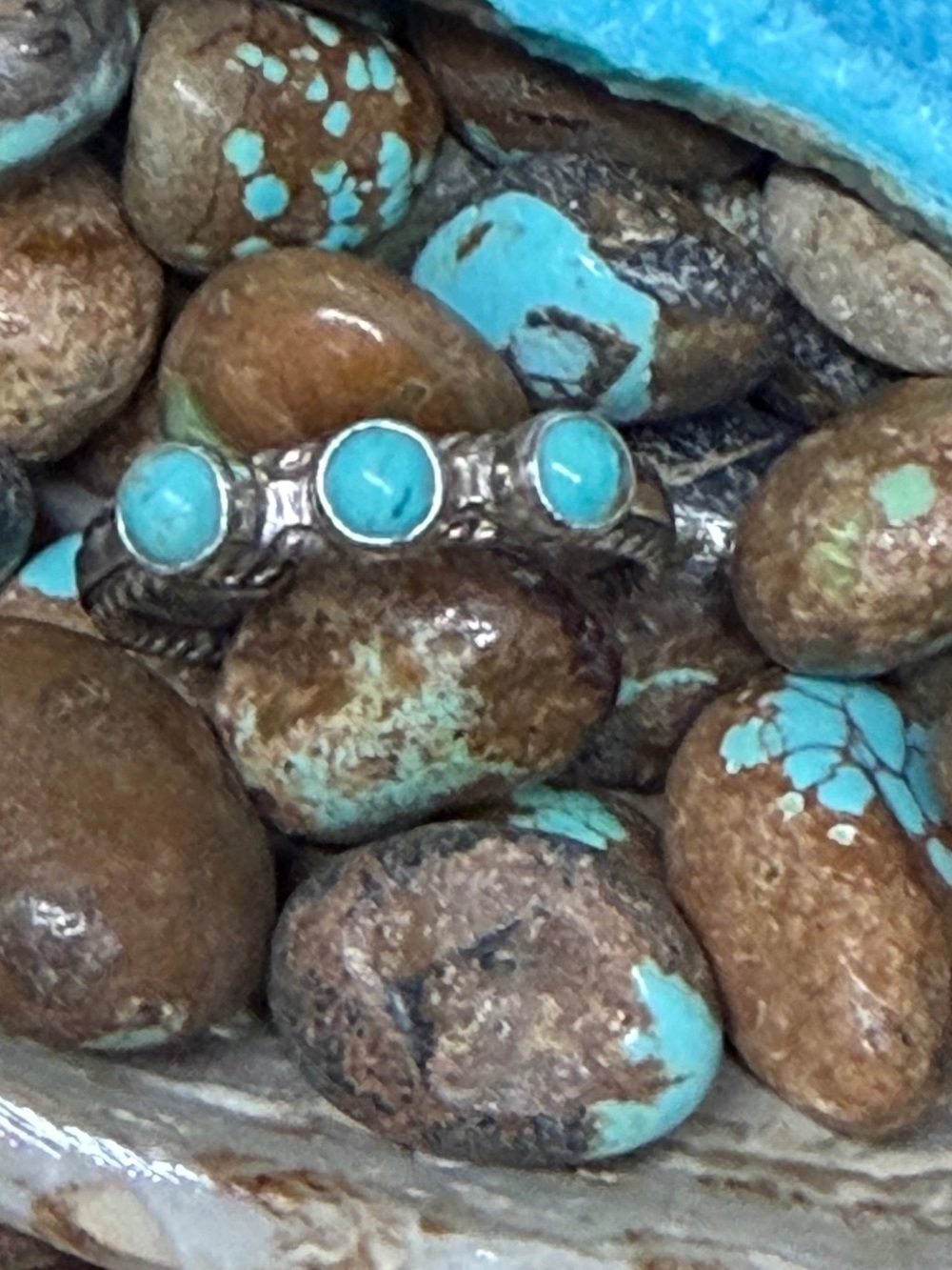 Turquoise Triple-Stone Sterling-Style Ring - Turquoise